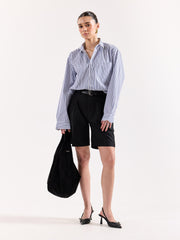 White & Blue Striped Poplin Oversized Shirt